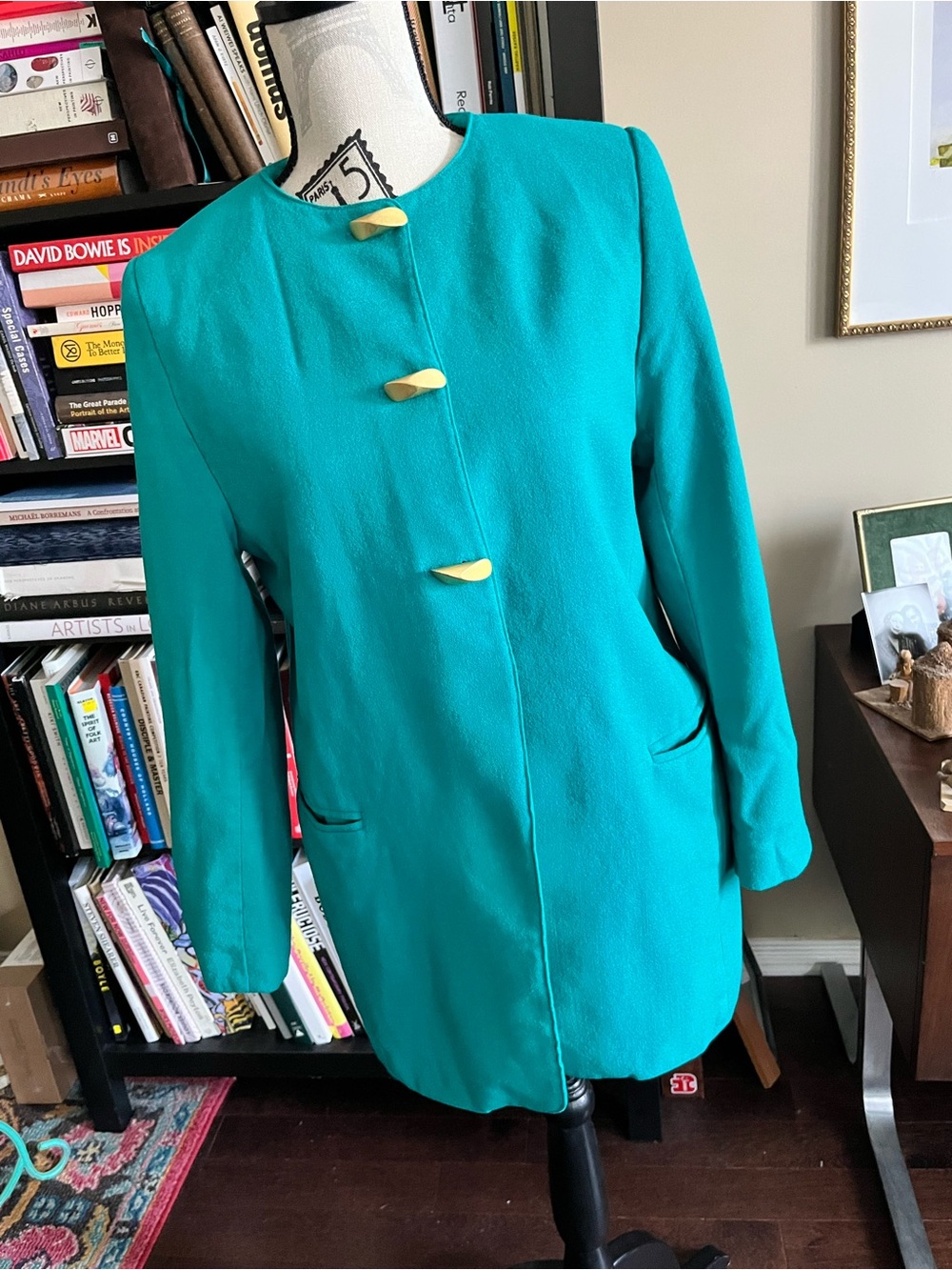 Vintage Braemer Teal Women's Long Button Coat Jacket